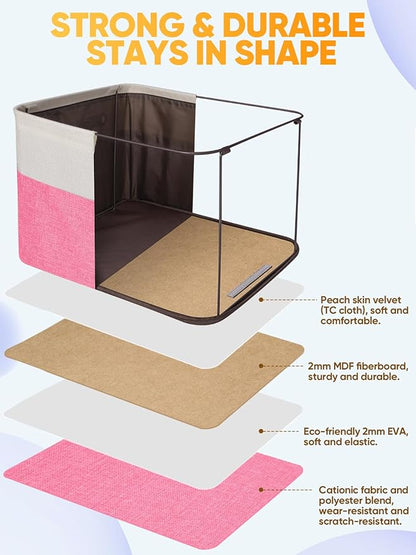 BALEINE 2 Pack Fabric Closet Storage Bins for Shelves, Linen Closet Organizers and Storage, Decorative Baskets for Organizing, Shelf, Clothes, Home, Office (Pink, 14''x10''x8.5')