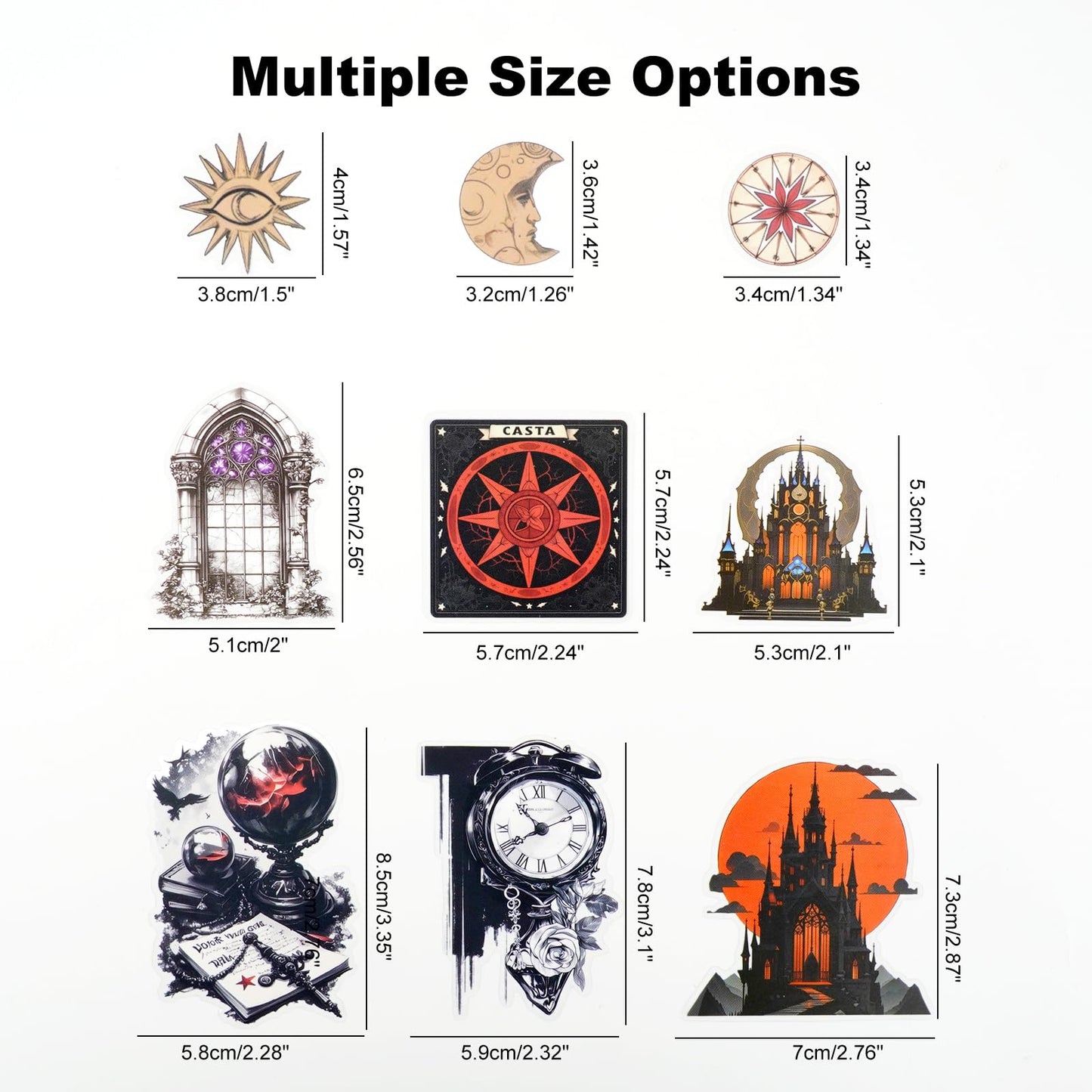 Moriquill 90PCS Gothic PET Stickers Set – Waterproof Die-Cut Stickers with Vampire Castles Clocks Tarot Potions for Scrapbook Journal DIY Cards Planners Halloween Crafts