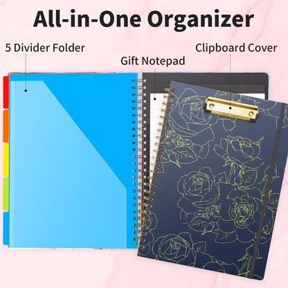 Sooez Clipboard with Refillable Notepad, Clipboard Folder with 10 Storage Pockets for Letter Size, Spiral Clipboards Notebook, Cute Portfolio for School Office Nursing