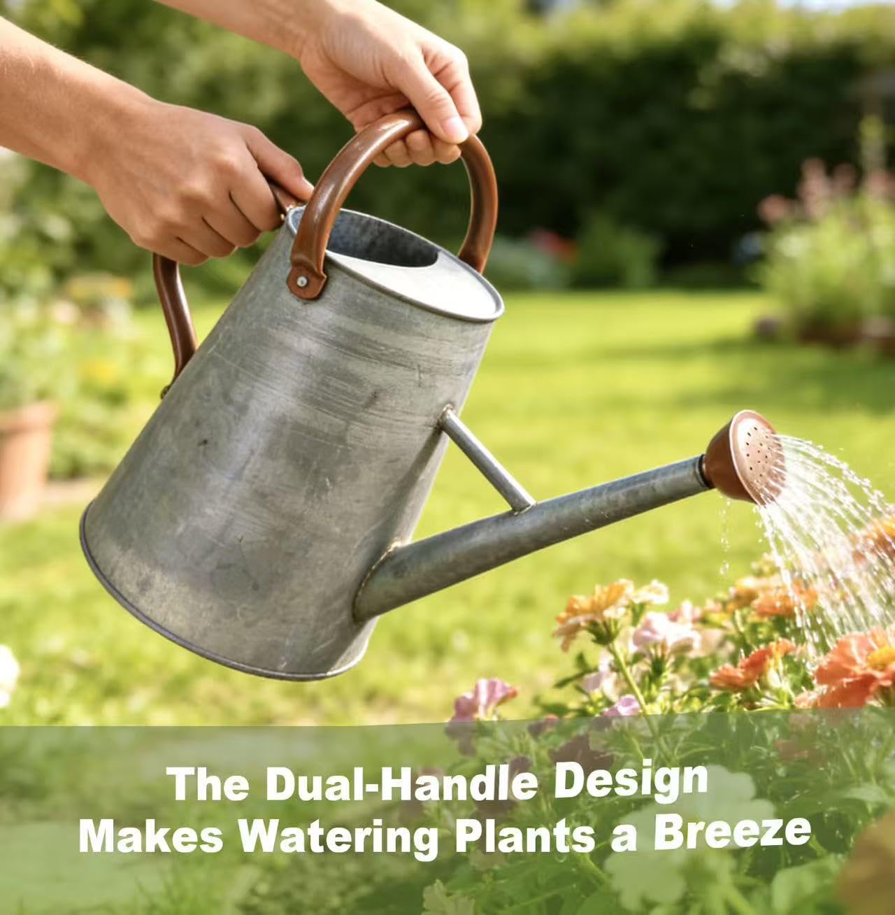 Watering Can for Outdoor&Indoor Plants，1.5 Gallon（5.7L） Metal Watering Can with with Removable Spout，Large Galvanized Steel Garden Flower Water Can Watering Pot with 2 Handles，Rustic Silver