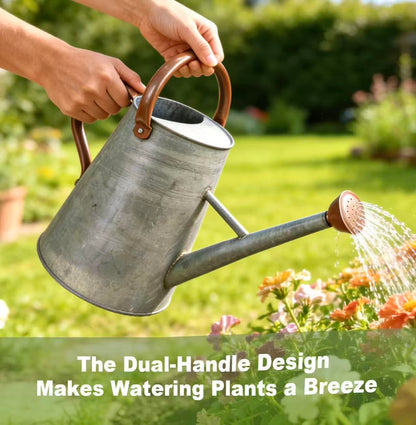 Watering Can for Outdoor&Indoor Plants，1.5 Gallon（5.7L） Metal Watering Can with with Removable Spout，Large Galvanized Steel Garden Flower Water Can Watering Pot with 2 Handles，Rustic Silver