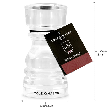 Cole & Mason London 5" Acrylic – Durable Lightweight Seasoning Shaker for Salt, Pepper, or Spices – Easy to Refill & Clean – Clear Acrylic Body for Modern Look & Fill Visibility