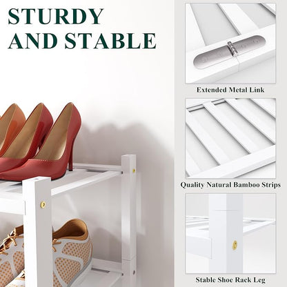 Smiry Bamboo Shoe Rack, 6 Tier Free Standing Wooden Shoe Organizer, Stackable Wood Shoe Storage Shelf for Closet, Entryway, 12 Vertical Slats, 2+2+2 Stack Standard Legs, 26.8"x11"x39", White