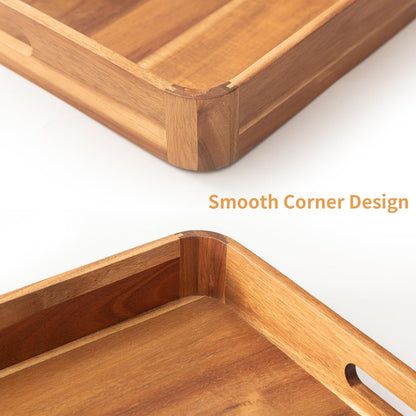 Wooden Serving Tray with Handles,Rustic Ottoman Tray for Kitchen Counter/Coffee Table/Living Room Decor,Versatile Tray for Party Wood ServingTray for Dinner/Breakfast/Snack Entertaining Guests