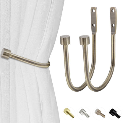 HIKMLK Curtain Holdbacks 2pcs, 100% Cast Iron Solid Heavy Duty Metal Curtain Tieback Hook Side Holders for Wall, Curtain Pull Backs for Drapes Window Home Decoration（Antique Brass ）