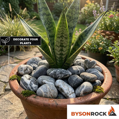BYSONROCK Natural Gray with White Lines River Rocks, 2–4 Inch, 10 lbs Decorative Landscaping Stones for Garden, Planters, Pathways, Aquariums & Painting