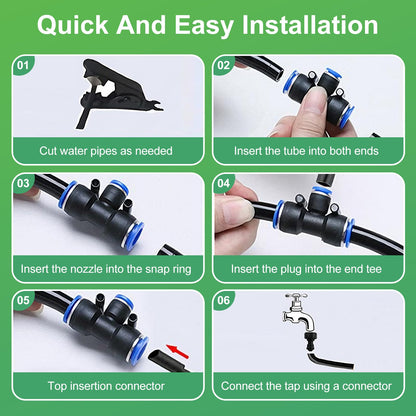 360° Adjustable Drip Irrigation System-50FT Garden Watering System with 16 Brass Nozzles,Irrigation System for Garden/Yard/Lawn,Greenhouse Accessories, 5/16" Tubing Garden Irrigation System