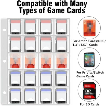 Mini Game Card Binder, 300 Slots Portable Card Holder Organizer, Water-Resistant Faux Leather Zipper Case for Game NFC Tags, SD Memory Cards, PS Vita Cartridges