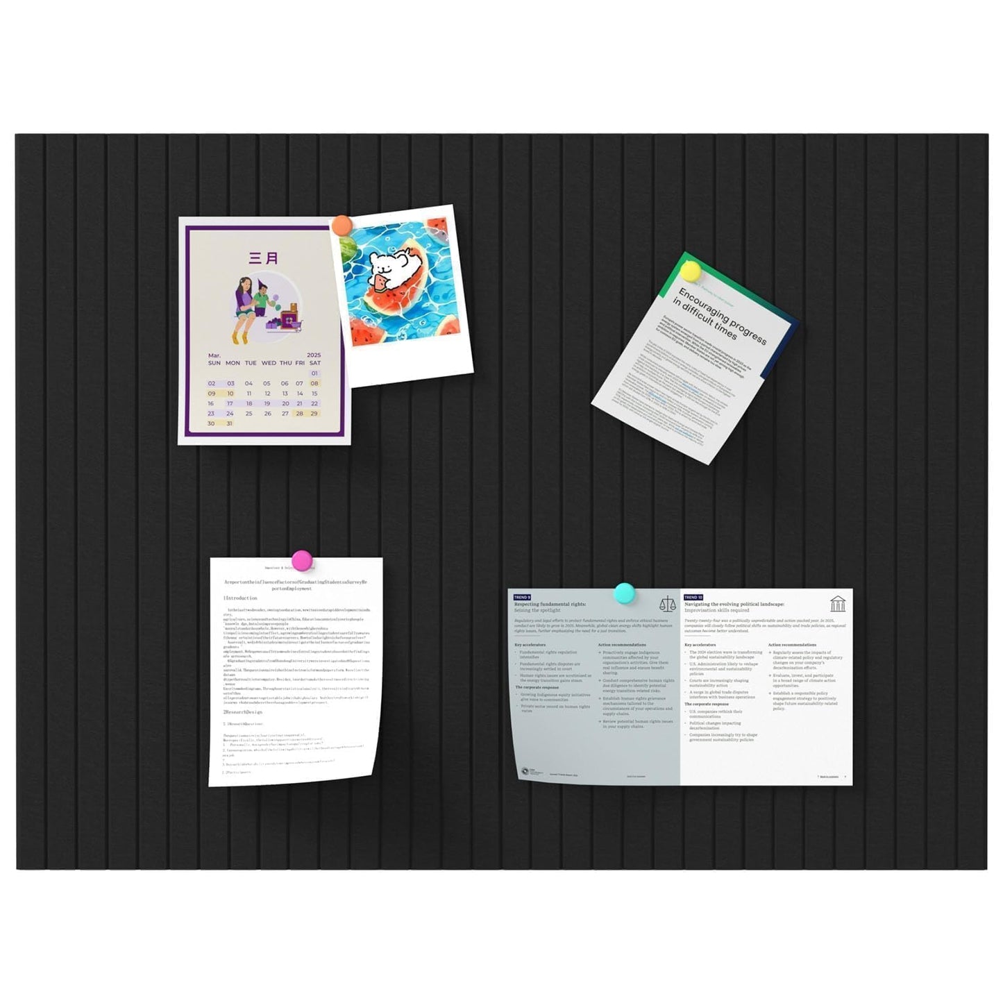 Baysola Stripe Felt Bulletin Board Panels 48 x 36 Inch Self Adhesive Wall Tiles Cork Board Alternative for Office Classroom Photos Notes 12 Pack