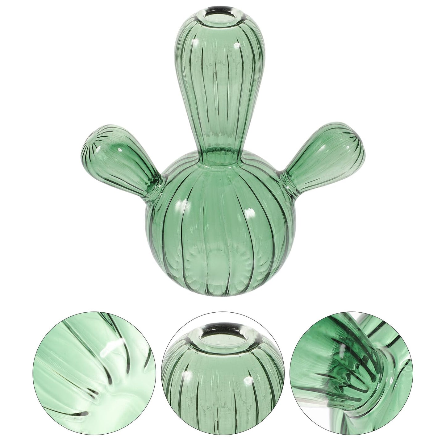 STOBAZA Glass Cactus Plant Vase Green Narrow Neck Hydroponic Planter Decorative Tabletop Vase for Home Décor and Terrarium Arrangement