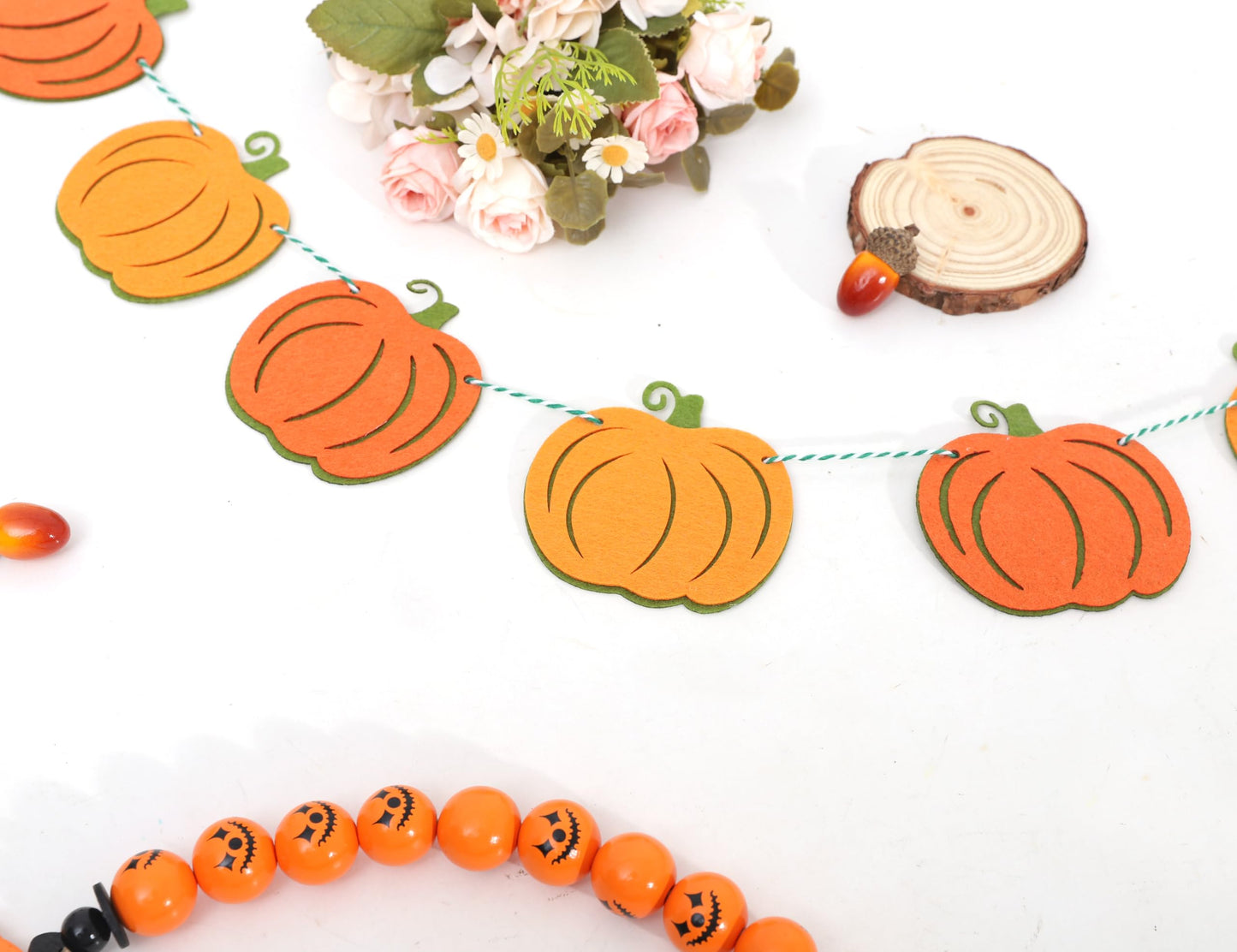 Felt Pumpkin Garland - Halloween Pumpkin Banner, Thanksgiving Felt Double Layers Pumpkin Garland, Cute Pumpkin Banner for Halloween or Fall Harvest Party