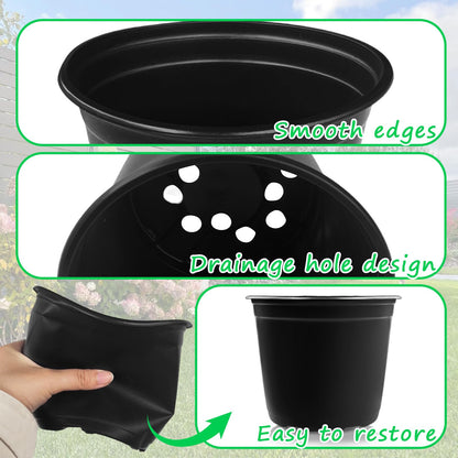Anyumocz 60Pcs 0.5 Gallon Plant Nursery Pots,Plastic Pots with Drainage Holes,Flower Container Seedling Pot for Planting,Transplanting,Succulents,Cuttings,Garden(Black)