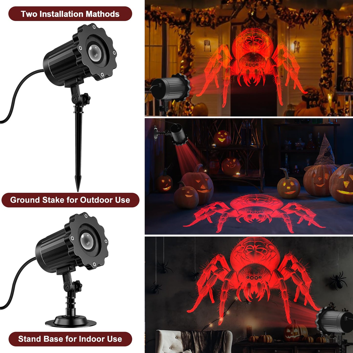 Giant Spiders Halloween Projector Outdoor Indoor,2026 Upgraded 3D Dynamic Halloween Decorations,Clearer Spider HD Patterns,Waterproof Holiday Light for Home Window Wall Cemetery Holiday Decor