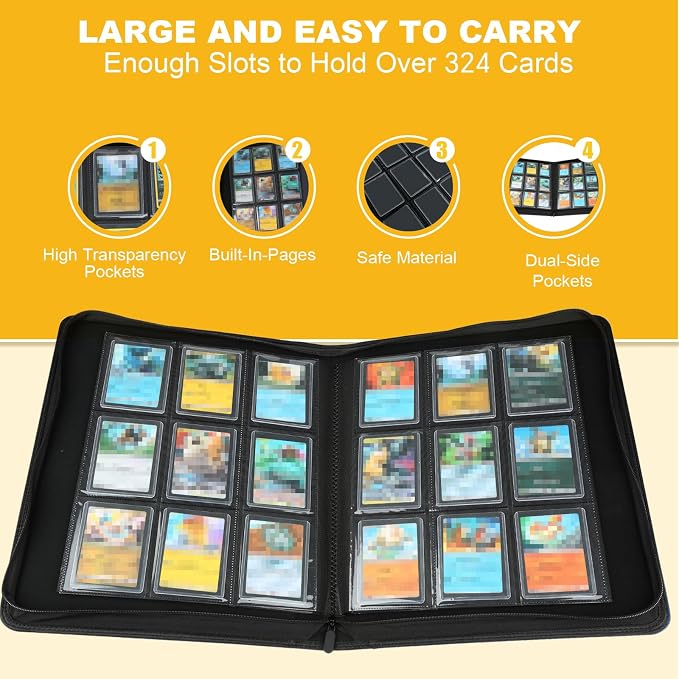 Toploader Binder, Holds 324 Toploaders, 9 Pocket Top Loader Binders with Sleeves for 3 x 4'' Toploaders, Double-Sided Pocket Top Loader Storage Binder, Trading Card Binder - Diamond Blue