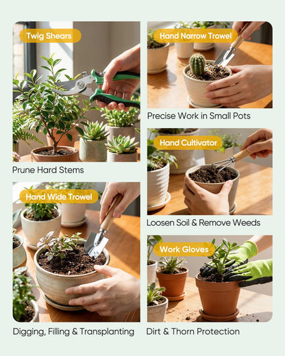 Grenebo 7-Piece Gardening Tools Set, Gift for Women, Beginners, Tools Kit with Plant Repotting Mat & Tool Bag, Stainless Steel Gardening Hand Tools for Indoor Transplanting, Succulent Bonsai Plants