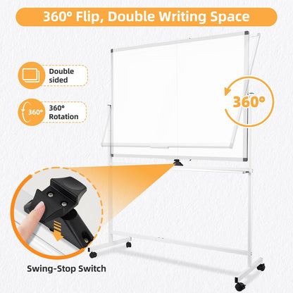WALGLASS Rolling Dry Erase Whiteboard, 48"x36" Double-Sided White Board on Wheels, Large Portable White Board with Stand, Mobile Standing Whiteboards for Office, Home, School, Classroom 4x3 ft