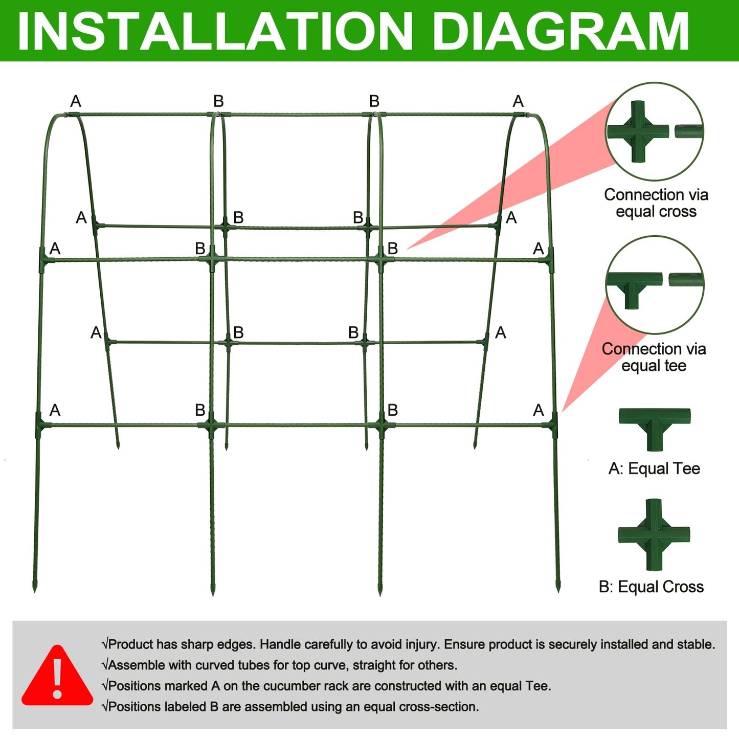 TIUIRE Metal Cucumber Trellis for Raised Beds & Gardens - 47.2" Lx30 W x47.2 H Sturdy Arch Trellis for Climbing Plants, Tomatoes, Peas & & Beans | Outdoor Vegetable Support for Vines