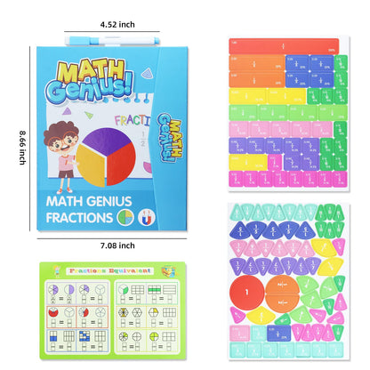 Magnetic Fraction Educational Puzzle with Fraction Tiles & Circles, Math Manipulatives Montessori Learning Toys to Help Kids Learn Fractions and Build Early Math Skills (Blue)