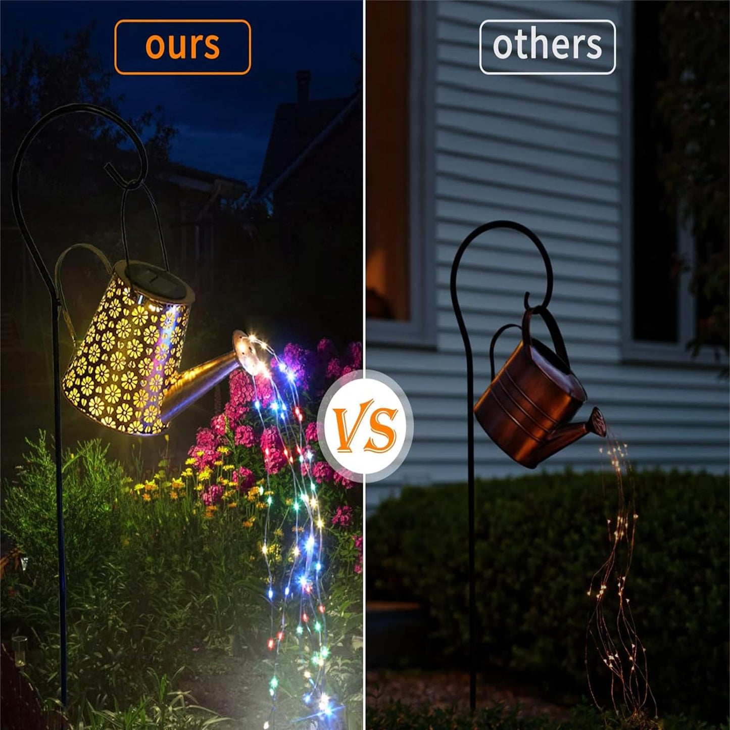 WDLFCGC 2 Pack Solar Watering Can Lights with Shepherd Hook, 8 Multi-Color Changing Modes, IP65 Waterproof, 60pcs String Lights for Outdoor Garden Pathway Lawn Patio Deck Walkway Courtyard
