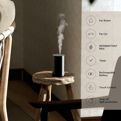 Airversa Waterless Essential Oil Diffuser Starter Kit with 4 x 10mL Fragrance Oil, Battery Operated Mini Scent Air Machine Portable Diffuser for Home Car Office, AN8 Kit2 Black