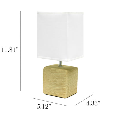 Simple Designs LT1218-BGE 11.81" Mini Cube Faux Stone Ceramic Table Lamp, for Living Room, Bedroom, Office, Beige with White Shade