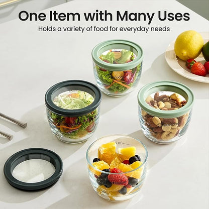 Glass Meal Prep Bowls Set - Leakproof Lids,13 oz (4-Pack Grey) Perfect for Meal Prepping, Portion Control, and On-the-Go Lunches BPA-Free