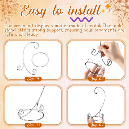 MorningRo 2 Pcs Small Twisted Ornament Display Stand 7.5" H Ornament Hanger Stand Holder Hanging Terrarium Holder for Wedding Christmas Home Office Decor(Silver)