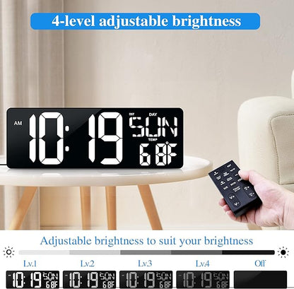 17.2"Large Digital Wall Clock Large Display with Remote Control 180°Visible | Timer with Temperature Date Week Auto DST Adjustable Brightness, for Living Room Classroom Garage Gym Gift for Senior Mom Dad