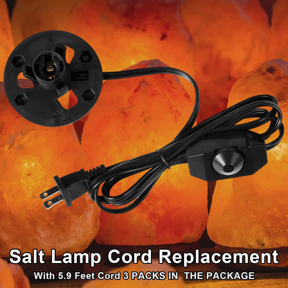 Glooglitter 3 Pack Salt Lamp Cord Replacement 5.9 Feet Original Lamp Dimmer Switch with Cord and Base Assembly for E12 Salt Lamp, Black UL Certification Cord