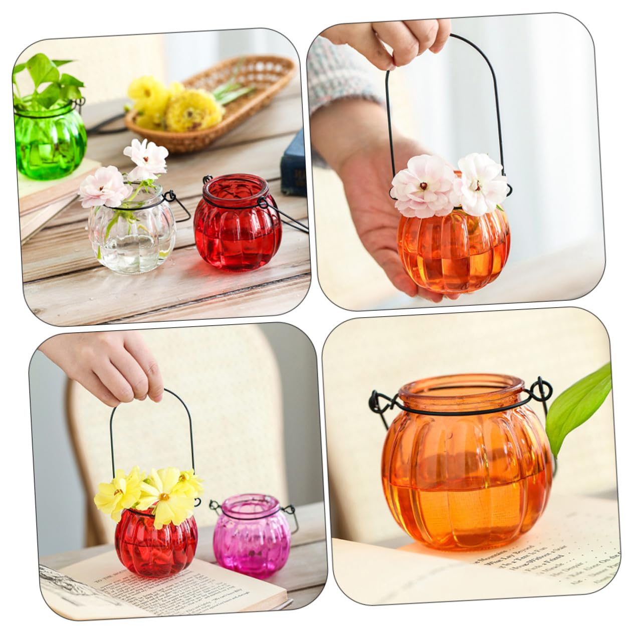 LIFKOME 4Pcs Hanging Hydroponic Vases Glass Plant Bottles with Handles for Home Decor for Weddings and Parties and Stylish Planter Terrariums for Bedroom