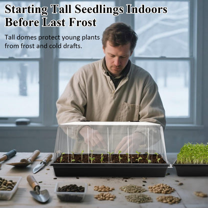 1020 Trays with Tall 7.3'' Dome, 10-Pack Extra Large Seed Starter Tray with Humidity Domes, Heavy Duty 1020 Seed Trays and Flats with Lid, Seed Germination Mini Greenhouse No Hole for Balcony Garden