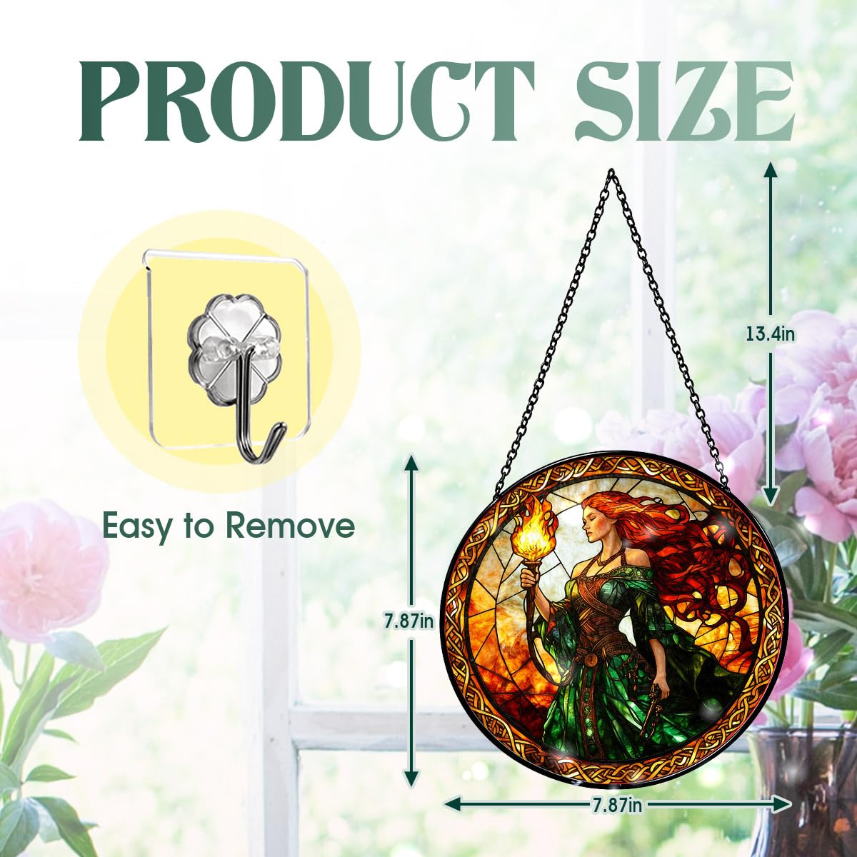 Greatingreat Stained Glass Window Hanging Brigid Goddess, Home Room Decor 7.8 Inch Sun Catchers Indoor Window, Whimsical Decor for Christmas Birthday Gifts for Women