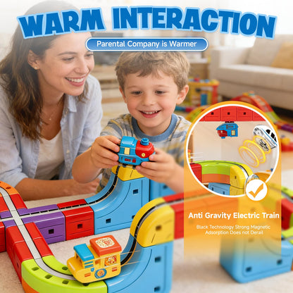 Electric Magnetic Train Toys Set- Flexible Race Track for Kids 3 4 5 6 7 8,stem Gravity Magnetic Roller Car Track for Toddlers,3D Infinity Cube Track Learning Gift Anti-Gravity Design,141 Pcs/2 car