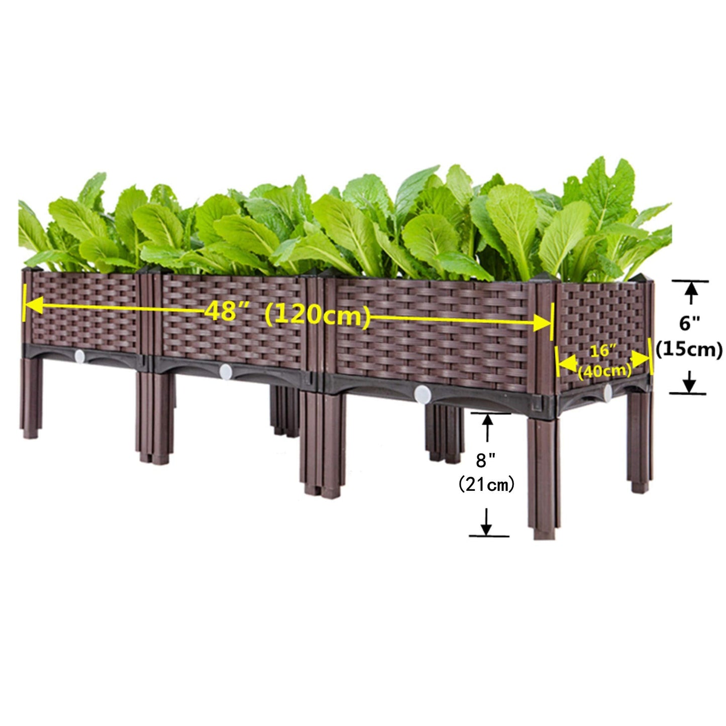 FMXYMC Elevated Planting Box, Outdoor Planter Boxes with Legs, Modern Rattan-Style Plastic Plant Stand, Garden Raised Bed for Vegetables,48"x16"x14"/120x40x36cm