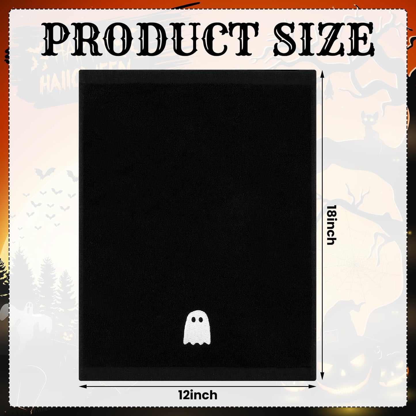 Teenyyou 4 Pcs Halloween Bathroom Accessories Ghost Soap Dispenser Lotion Pump Halloween Hand Towels Fingertip Towels with Gift Box Set for Home Bath Kitchen Decoration(Black White, Ghost)