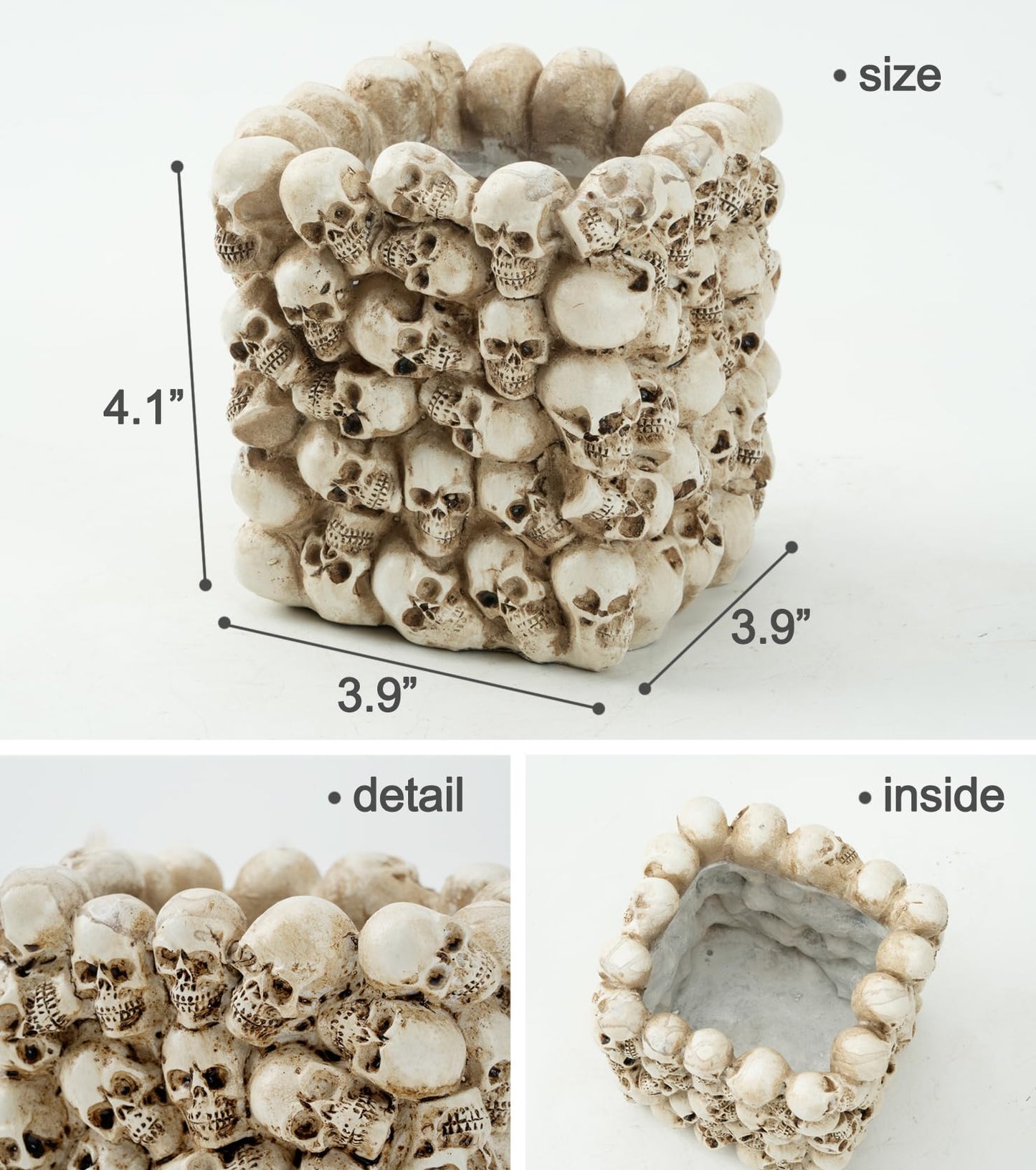 RZOIKZOI Skull Pen Holder,Makeup Brush Holder,for Vanity, Desk, Office Organizer, Trick Or Treat Decor，Halloween Candy Bowl，Spooky Goth Decorations (Skull, Square)