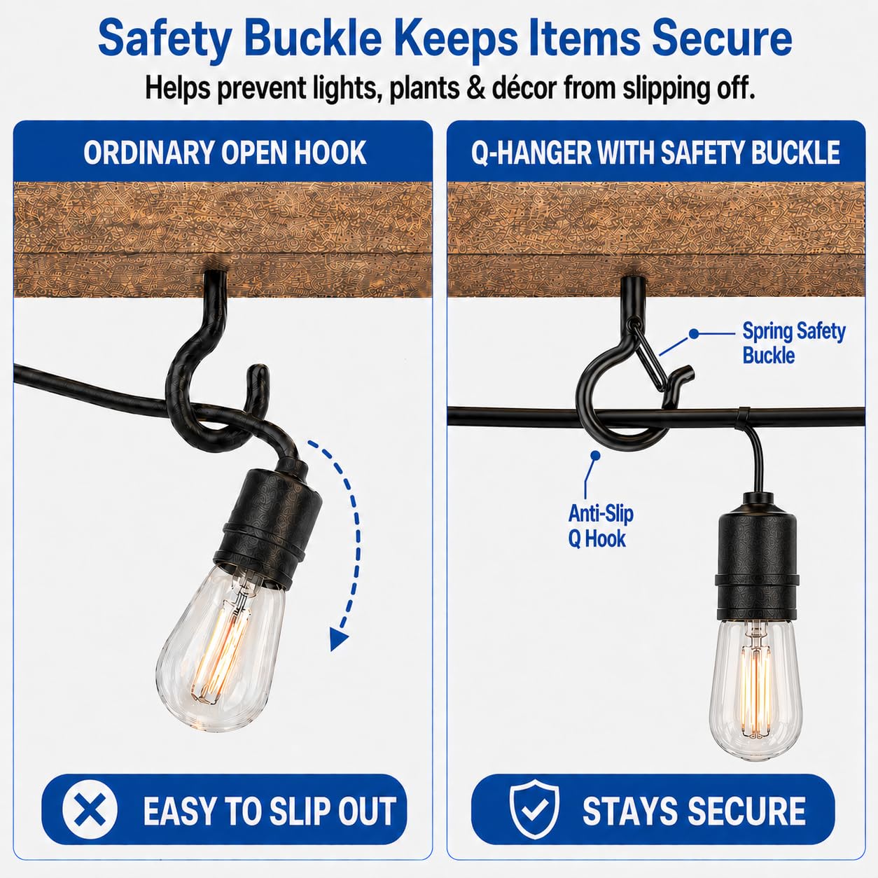TviewSmart 22PCS Screw Hooks, Screw in Hooks with Q-Shaped Safety Buckle, Heavy Duty Ceiling Hooks for Hanging, Outdoor String Light Hooks, Eye Hooks for Hanging Plants