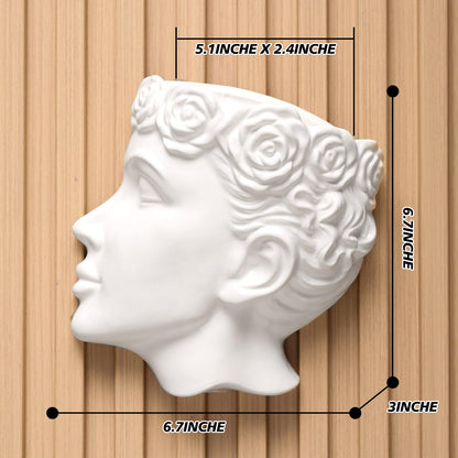 Yuccasly Side-Face Ceramic Planter – Glossy White, Wall-Hanging, with Drainage – 6.7"" Artistic Female Face Vase