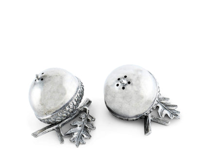 Vagabond House Pewter Metal Acorn Forest Salt and Pepper Shaker Shakers Set 2 inch x 2 inch