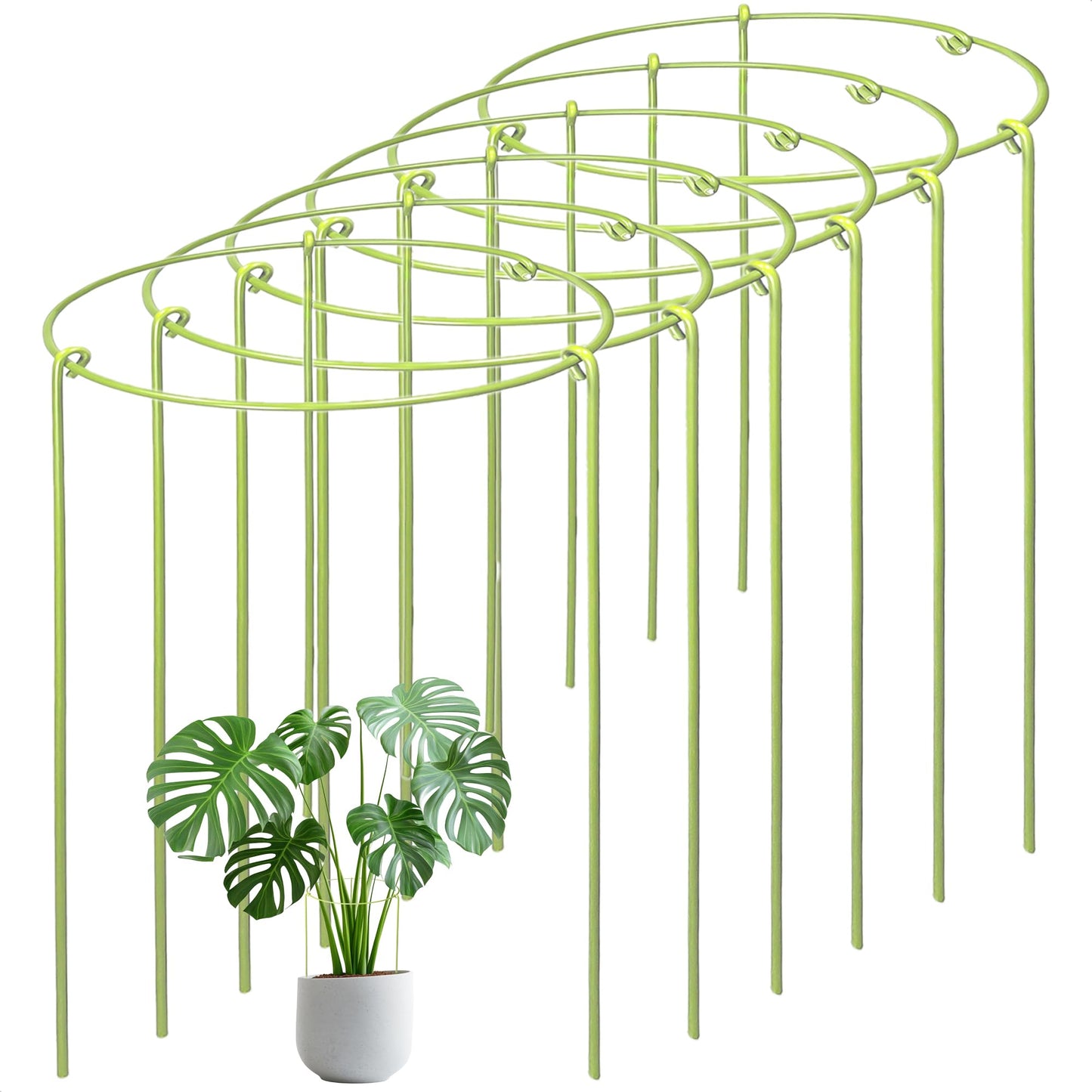 6-Pack Heavy Duty Plant Stakes and Supports for Indoor Outdoor Plants, Metal Support Stakes & Cage Rings, Ideal for Monstera, Peonies, Roses (8" W x 14" H)