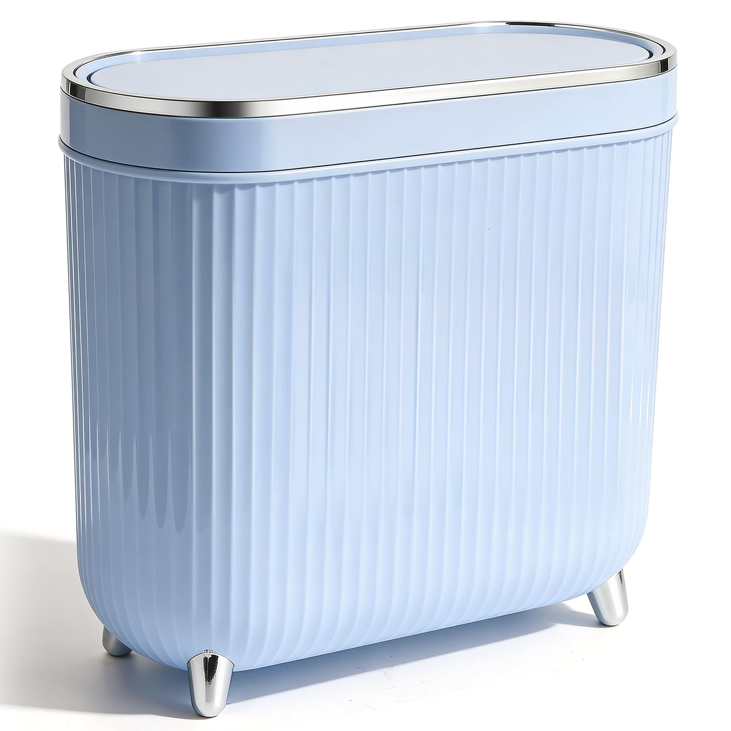 Supteron Bathroom Trash Can with Lid 3.1 Gallon Narrow Trash Can Small Plastic Trash Bin 12 Liter Rectangular Plastic Garbage Can with Press Type Lid for Bedroom Bathroom
