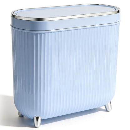 Supteron Bathroom Trash Can with Lid 3.1 Gallon Narrow Trash Can Small Plastic Trash Bin 12 Liter Rectangular Plastic Garbage Can with Press Type Lid for Bedroom Bathroom