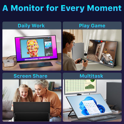 Upperizon Portable Monitor 23.8 inch 4K 3840X2160 144% sRGB 60Hz HDR HDMI USB-C Travel Monitor for Laptop MacBook PC Surface PS5 Xbox, Large External Display with Kickstand & Speakers, VESA Compatible