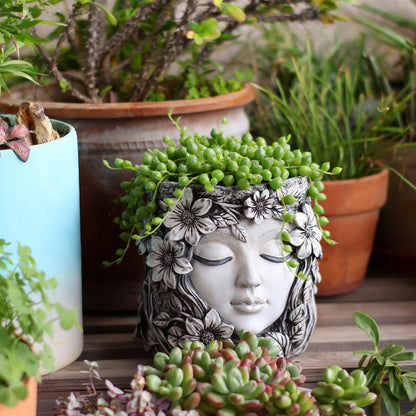 YOYLMAL Floral Face Planter Pot, 5.9” Resin Women's Head Succulent Planter for Indoor Outdoor Plants, Unique Flower Pot with Drainage Hole, Gifts for Women Mom