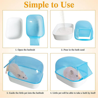 Hamiledyi Hamster Bathtub Dwarf Hamster Bathroom Sand Bath Container Sauna Room Plastic Sand Bath Box House for Gerbils Mice or Other Small Pets Animals(Blue,Small Size)