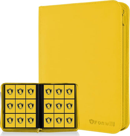 9 Pocket Card Binder, Premium Zip Trading Card Binder, 360 Double Sided Pocket PU Collection Binder, Collector Album, Card Folder for MTG, TCG, Sports Cards, (Yellow)