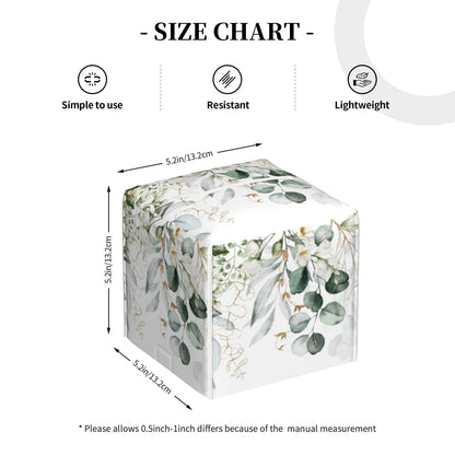 Eucalyptus Leaves and Flowers Tissue Box Cover Square,Watercolor Green Leaves Branches Tissue Box Holder Waterproof Leather Facial Paper Organizer Dispenser for Bathroom Home Car Nightstand Vanity