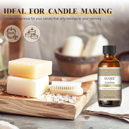 EUQEE 60ML Coffee Fragrance Oil 2.02 Fl oz Premium Fragrance Essential Oils with Glass Dropper for Diffuser, DIY Bath Bombs, Aromatherapy, Soap Candle Making