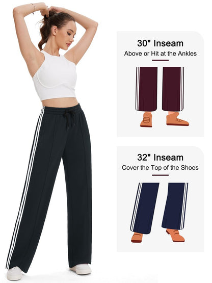 Tapata Women's 34" Inseam Tall Track Pants Loose Straight Leg Jogging Sweatpants Warm-Up Sports Athletic Running, Black, L