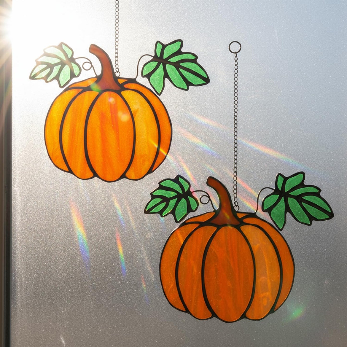Yalikop 2 Pcs Thanksgiving Fall Pumpkin Suncatcher Decoration Halloween Pumpkin Stained Glass Window Hangings Sun Catcher for Office Party Home Decor Gifts Window Home Garden Fall Crafts Harvest Decor